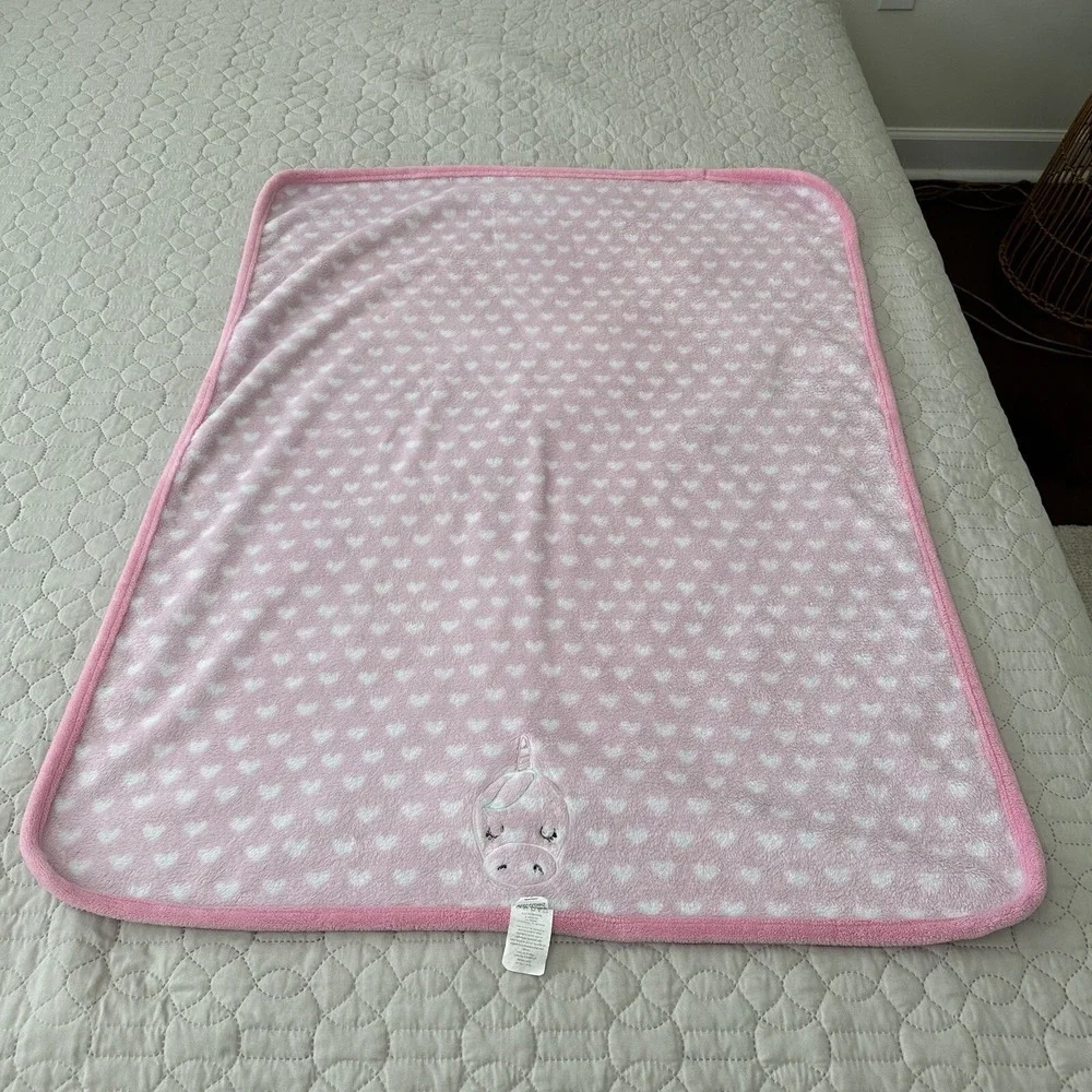 Parents Choice Baby Blanket Unicorn Heart Pink White Security Lovey Plush Sherpa